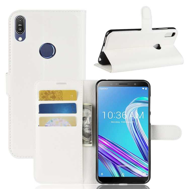 Litchi Skin Wallet Leather Stand Cover for Asus Zenfone Max Pro (M1) ZB601KL - White-1