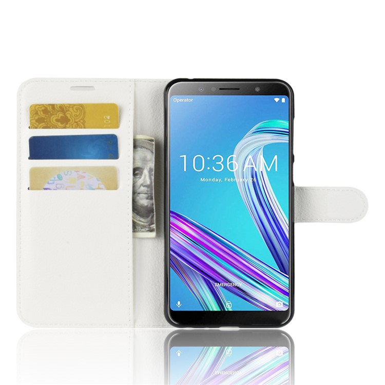Litchi Skin Wallet Leather Stand Cover for Asus Zenfone Max Pro (M1) ZB601KL - White-4