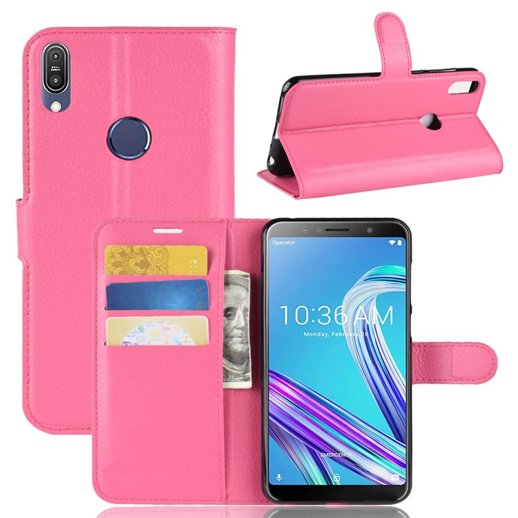 Litchi Skin Wallet Leather Cell Phone Case for Asus Zenfone Max Pro (M1) ZB601KL - Rose-1