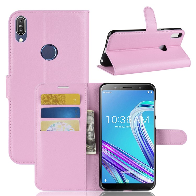Litchi Skin Magnetic Leather Stand Case for Asus Zenfone Max Pro (M1) ZB601KL - Pink-1