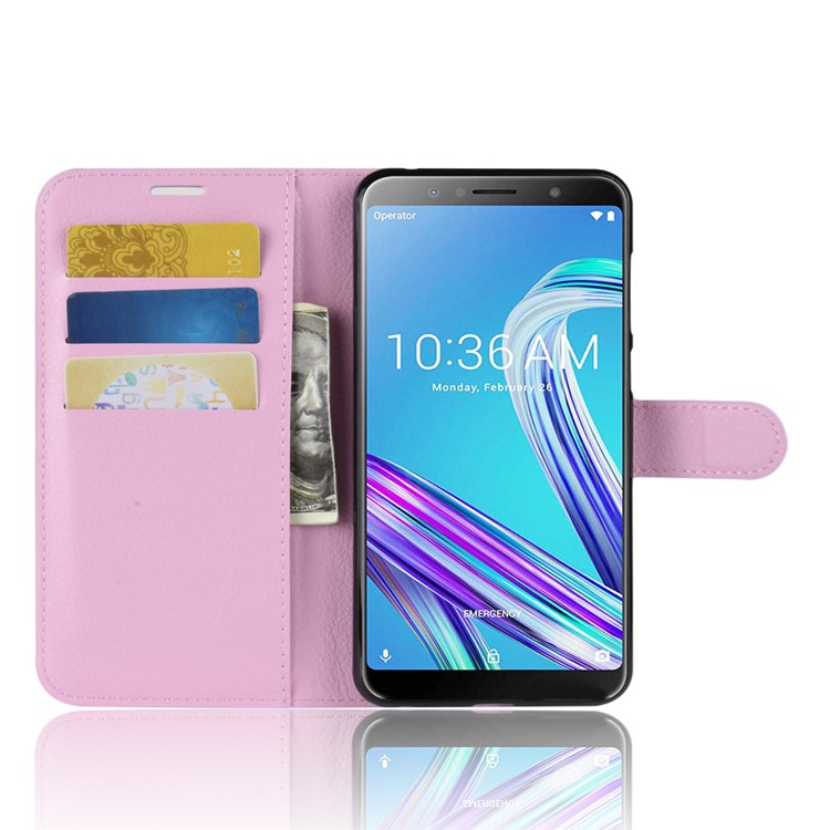Litchi Skin Magnetic Leather Stand Case for Asus Zenfone Max Pro (M1) ZB601KL - Pink-4