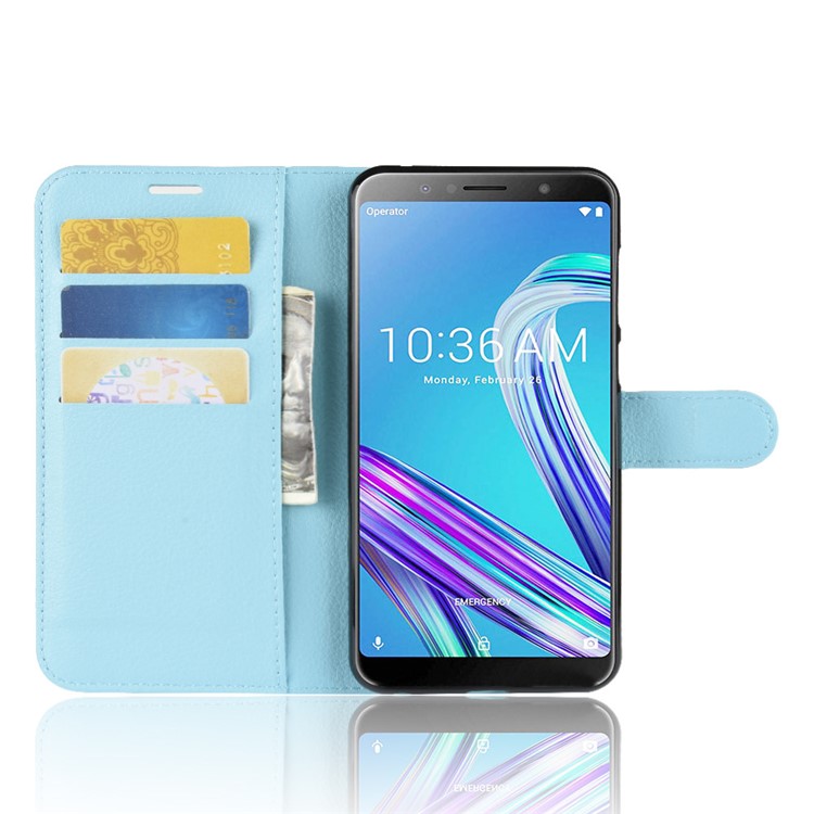 Litchi Skin Leather Wallet Case for Asus Zenfone Max Pro (M1) ZB601KL - Baby Blue-4