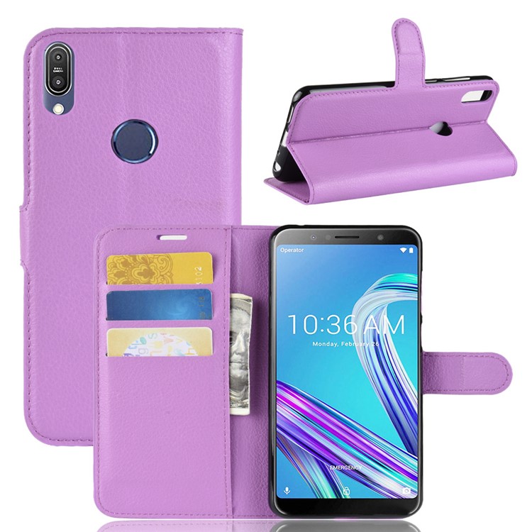 Litchi Skin Leather Stand Case with Card Slots for Asus Zenfone Max Pro (M1) ZB601KL - Purple-1