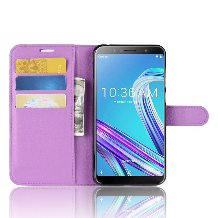 Litchi Skin Leather Stand Case with Card Slots for Asus Zenfone Max Pro (M1) ZB601KL - Purple-4