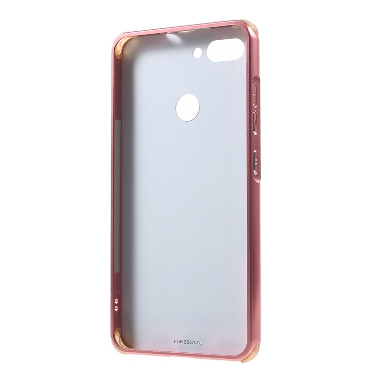 Slide-on Metal Bumper + Brushed PC Back Panel Plated Hybrid Phone Protection Cover for Asus ZenFone Max Plus (M1) ZB570TL - Rose Gold-3