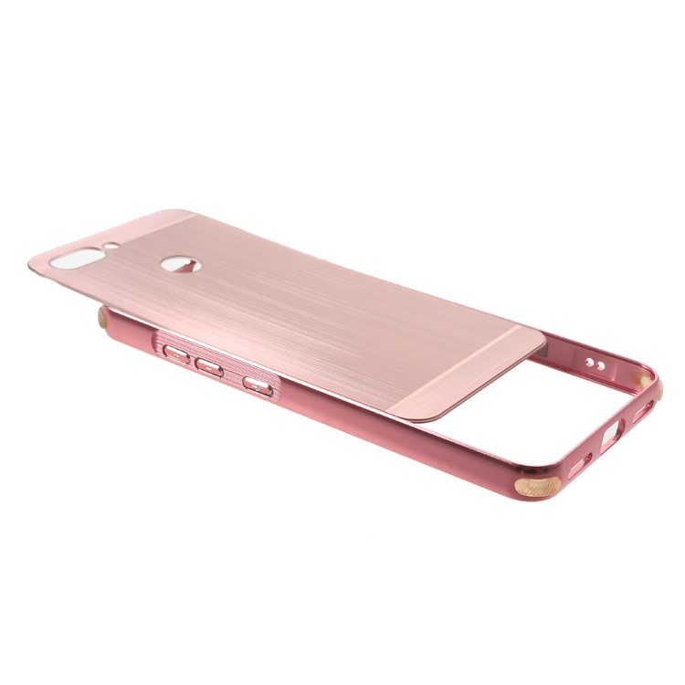 Slide-on Metal Bumper + Brushed PC Back Panel Plated Hybrid Phone Protection Cover for Asus ZenFone Max Plus (M1) ZB570TL - Rose Gold-4