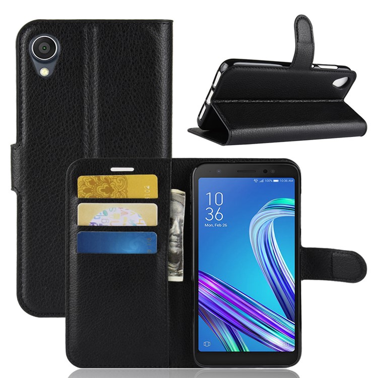 Litchi Skin Wallet Leather Stand Case for Asus ZenFone Live (L1) ZA550KL / Lite (L1) ZA551K - Black-1