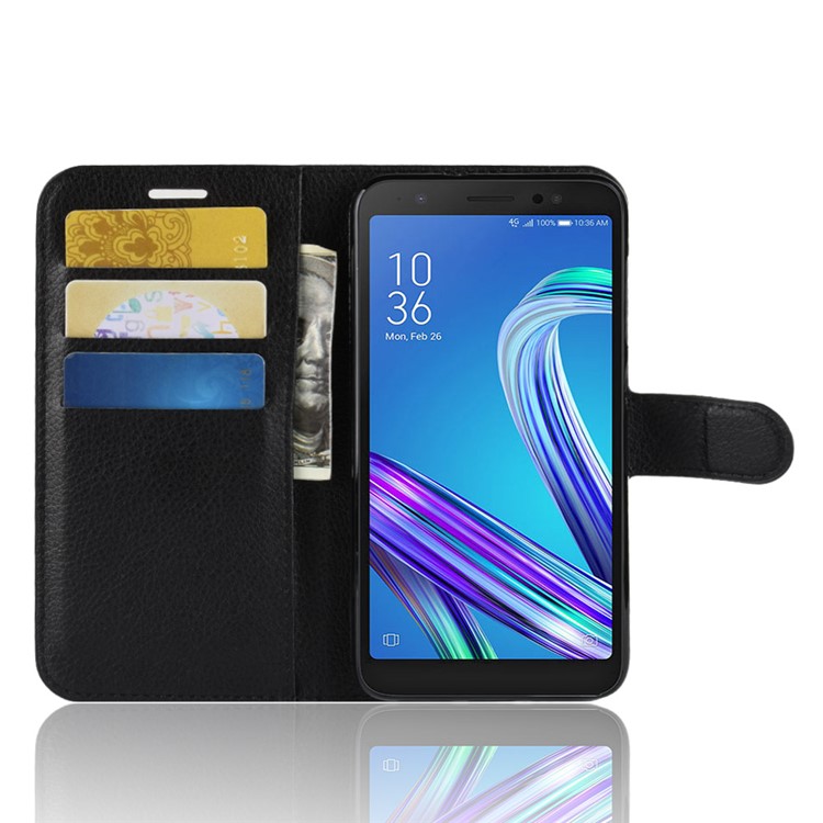 Litchi Skin Wallet Leather Stand Case for Asus ZenFone Live (L1) ZA550KL / Lite (L1) ZA551K - Black-4
