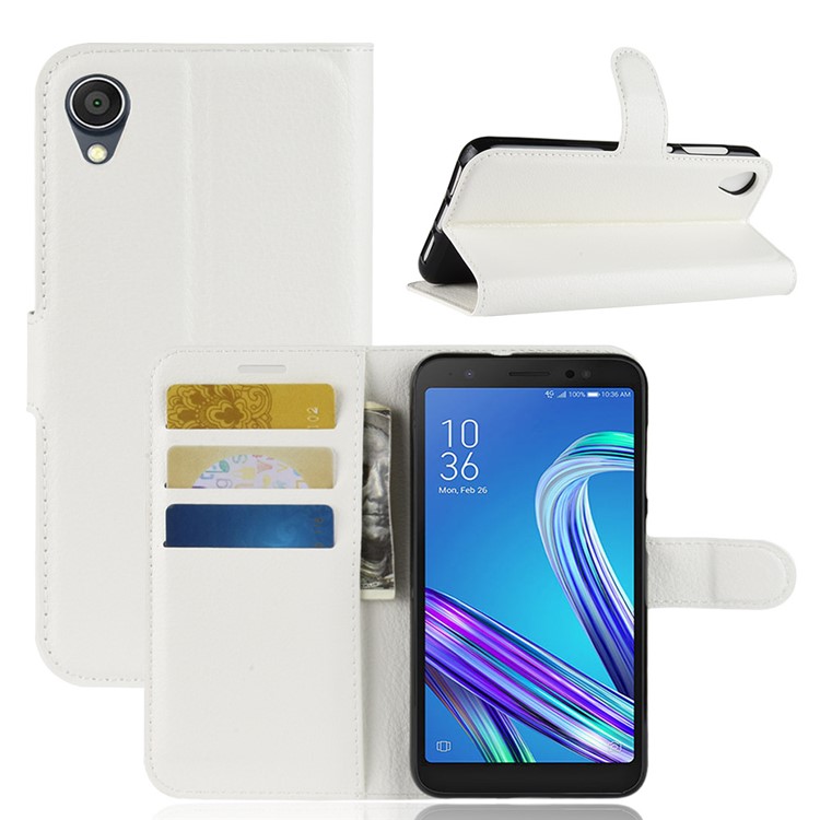 Litchi Skin Wallet Leather Stand Cover for Asus ZenFone Live (L1) ZA550KL - White-1