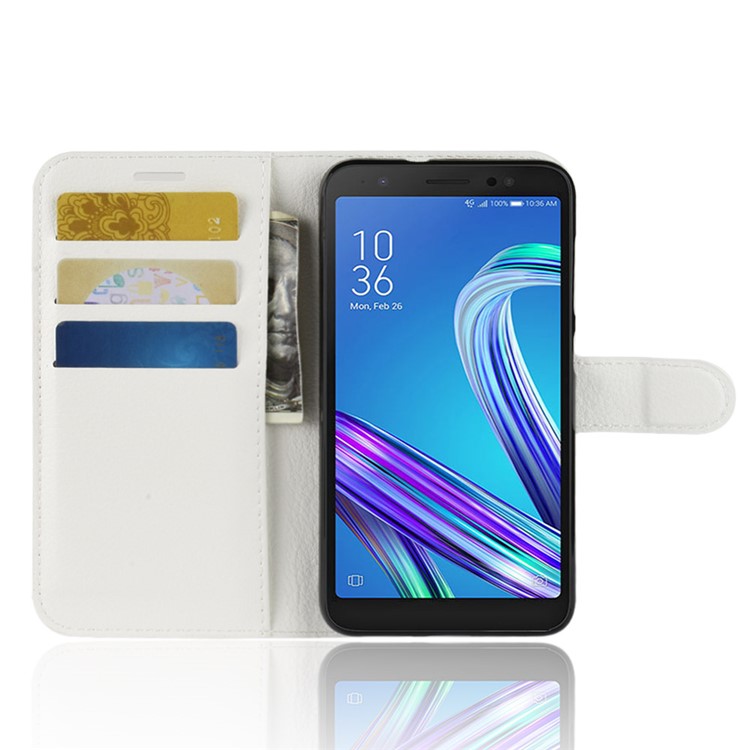 Litchi Skin Wallet Leather Stand Cover for Asus ZenFone Live (L1) ZA550KL - White-4