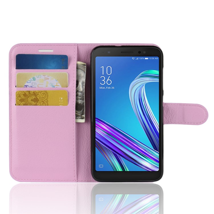 Litchi Skin Wallet Leather Stand Flip Cover for Asus ZenFone Live (L1) ZA550KL - Pink-4