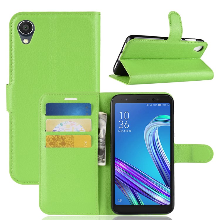 Litchi Skin Wallet Leather Stand Protective Shell for Asus ZenFone Live (L1) ZA550KL - Green-1