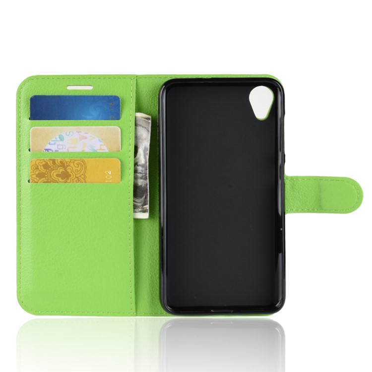 Litchi Skin Wallet Leather Stand Protective Shell for Asus ZenFone Live (L1) ZA550KL - Green-3