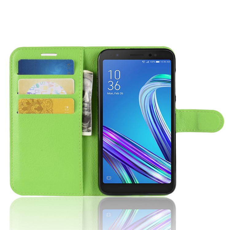 Litchi Skin Wallet Leather Stand Protective Shell for Asus ZenFone Live (L1) ZA550KL - Green-4
