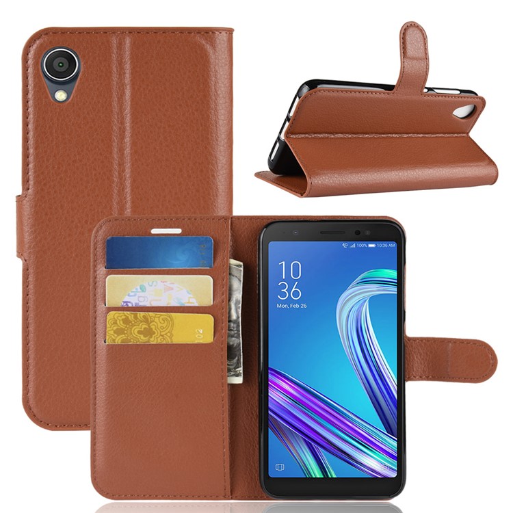 Litchi Skin Wallet Leather Stand Mobile Phone Case for Asus ZenFone Live (L1) ZA550KL / Lite (L1) ZA551K - Brown-1