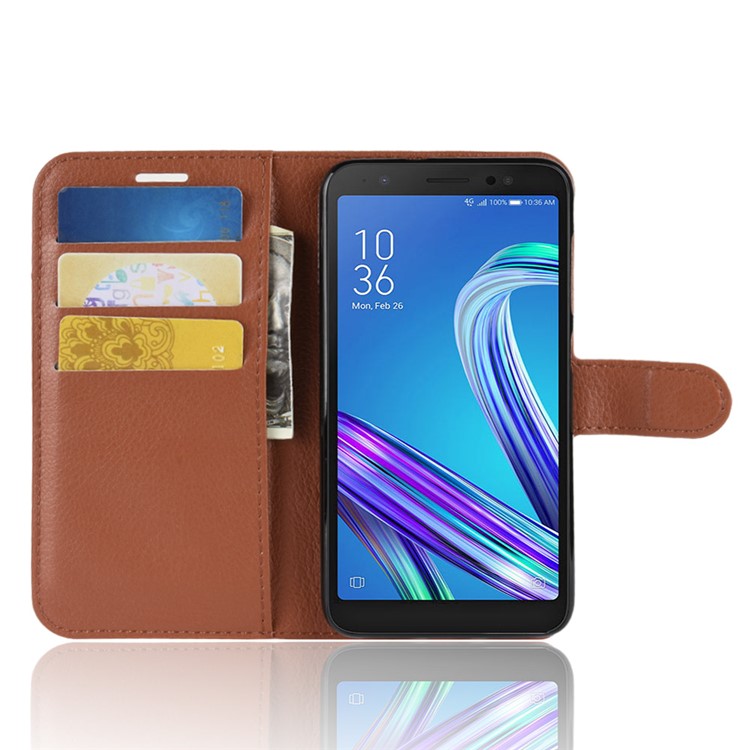 Litchi Skin Wallet Leather Stand Mobile Phone Case for Asus ZenFone Live (L1) ZA550KL / Lite (L1) ZA551K - Brown-4