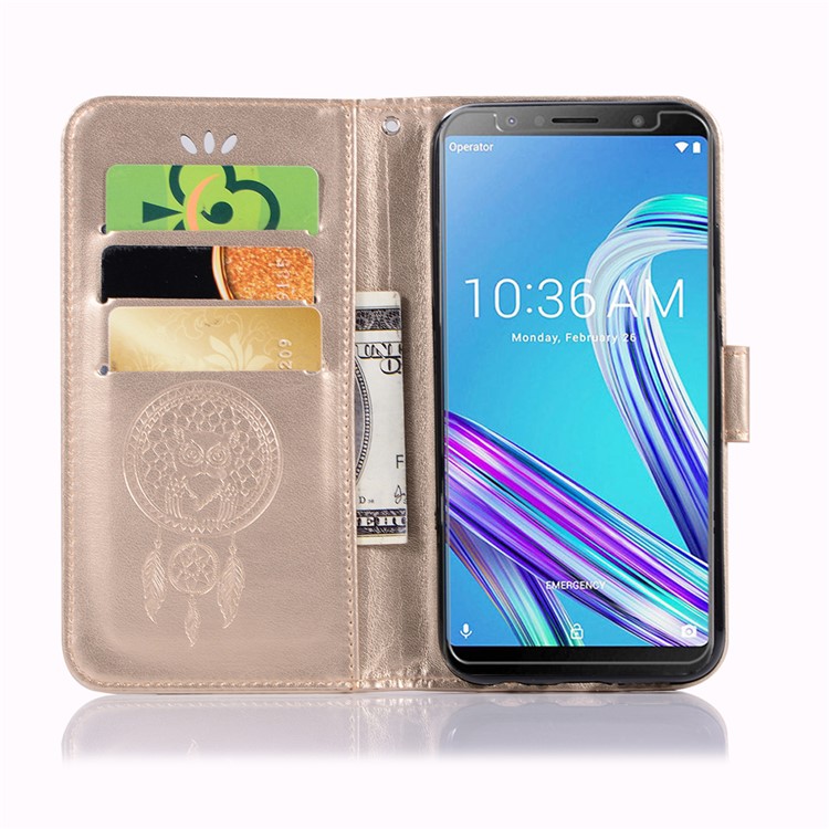 Imprinted Dream Catcher Owl Leather Wallet Phone Case for Asus Zenfone Max Pro (M1) ZB601KL - Gold-4
