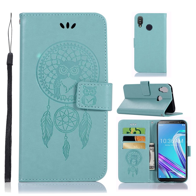 Imprinted Dream Catcher Owl Magnetic Leather Wallet Case for Asus Zenfone Max Pro (M1) ZB601KL - Baby Blue-1