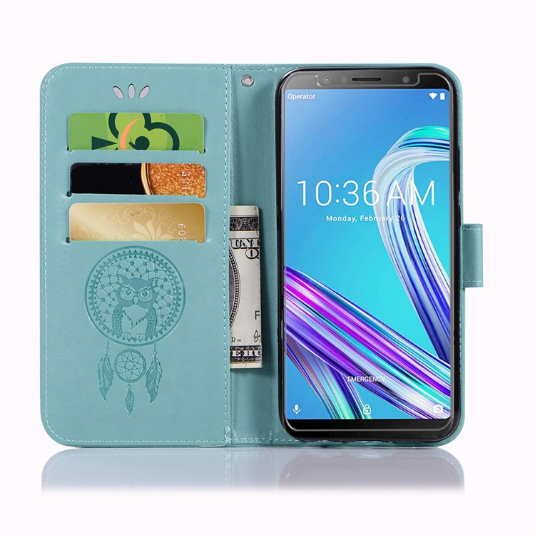 Imprinted Dream Catcher Owl Magnetic Leather Wallet Case for Asus Zenfone Max Pro (M1) ZB601KL - Baby Blue-4