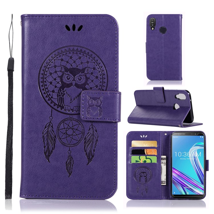 Imprinted Dream Catcher Owl PU Leather Wallet Case for Asus Zenfone Max Pro (M1) ZB601KL - Purple-1