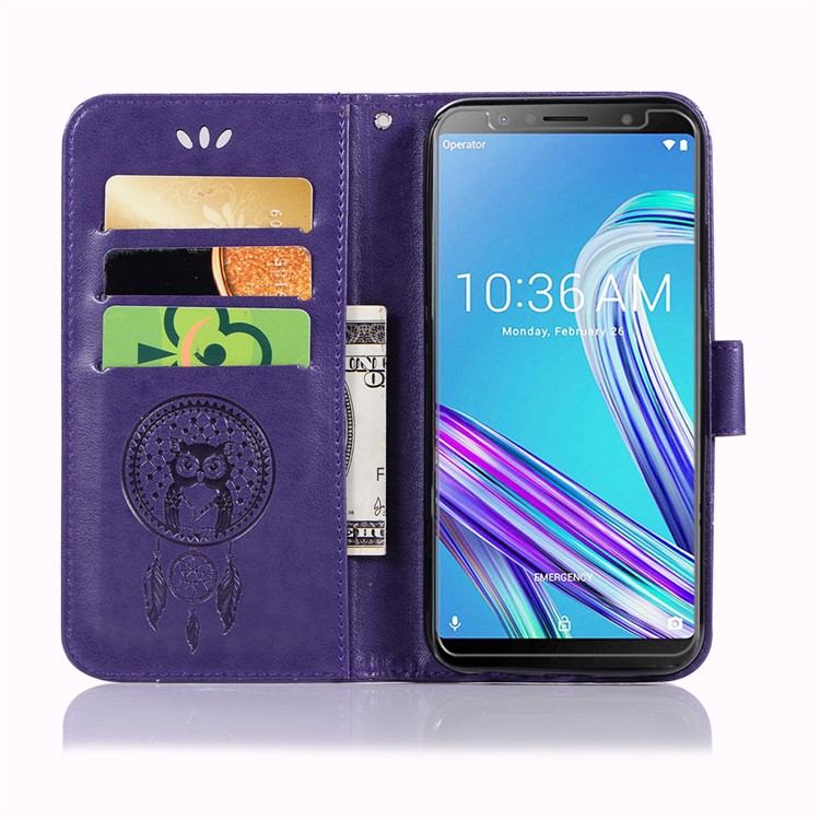 Imprinted Dream Catcher Owl PU Leather Wallet Case for Asus Zenfone Max Pro (M1) ZB601KL - Purple-4