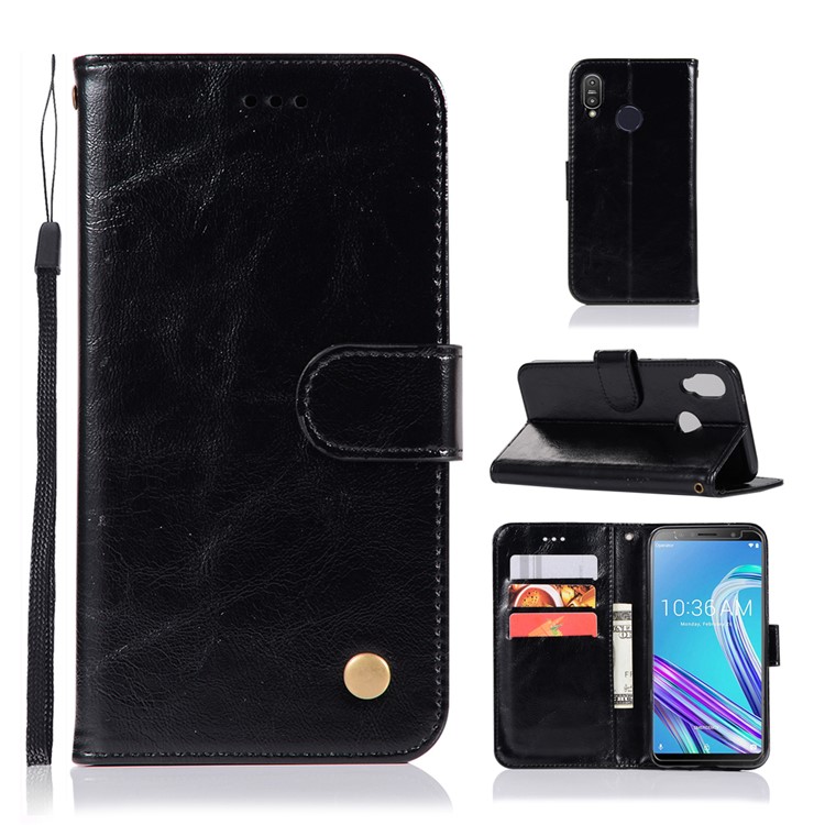 Premium Vintage Leather Wallet Case for Asus Zenfone Max Pro (M1) ZB601KL - Black-1