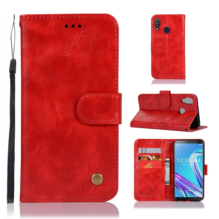 Premium Vintage Leather Wallet Phone Case for Asus Zenfone Max Pro (M1) ZB601KL - Red-1