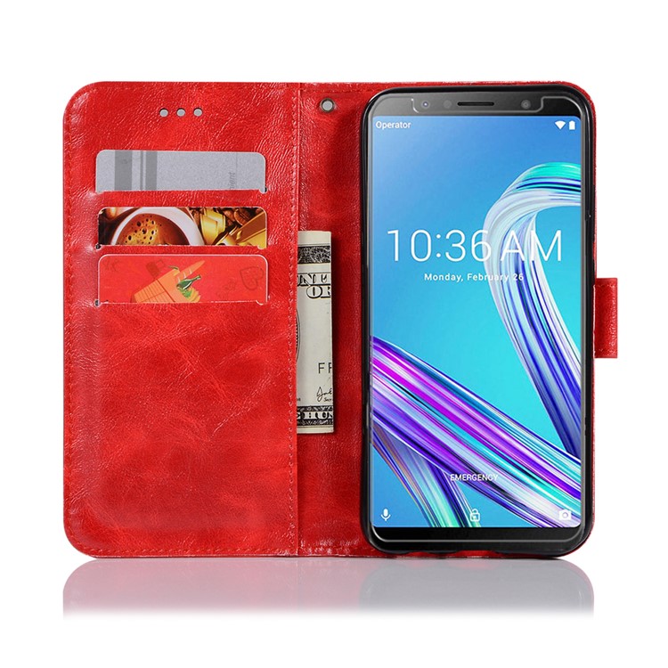 Premium Vintage Leather Wallet Phone Case for Asus Zenfone Max Pro (M1) ZB601KL - Red-4