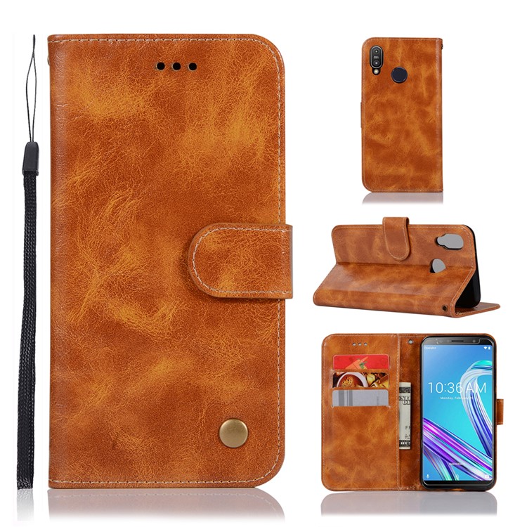Premium Vintage Leather Stand Cover with Card Slots for Asus Zenfone Max Pro (M1) ZB601KL - Brown-1