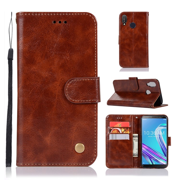 Premium Vintage Leather Wallet Case Shell Cover for Asus Zenfone Max Pro (M1) ZB601KL - Coffee-1