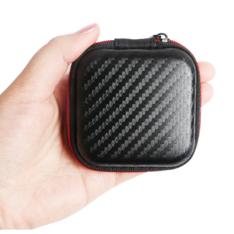 Carbon Fiber Texture USB Cable Earphone Carrying Storage Bag Zipper Closure Bag-2