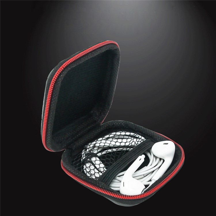 Carbon Fiber Texture USB Cable Earphone Carrying Storage Bag Zipper Closure Bag-4