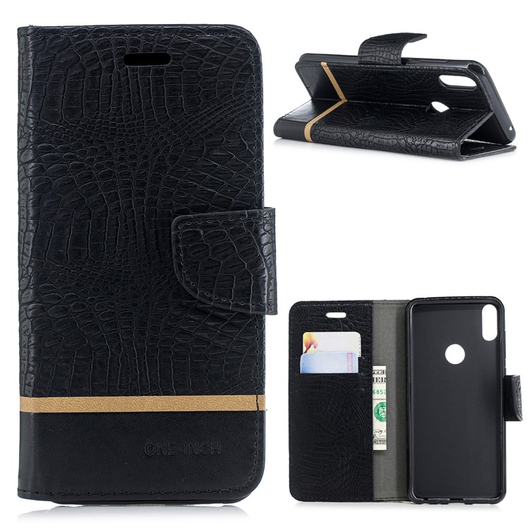 Crocodile Texture Splicing PU Leather Wallet Case for Asus Zenfone Max Pro (M1) ZB601KL - Black-1