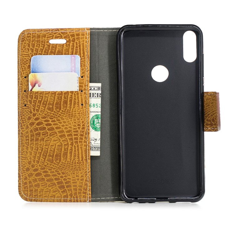 Crocodile Texture Splicing PU Leather Wallet Phone Shell for Asus Zenfone Max Pro (M1) ZB601KL - Brown-7