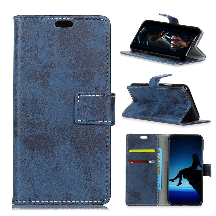 (Vintage Style) PU Leather Stand Wallet Cell Phone Cover for Asus Zenfone Max (M2) ZB633KL - Blue-1