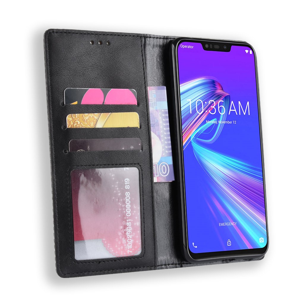 Vintage Style Wallet Leder Standabdeckung Für Asus Zenfone Max (m2) ZB633KL - Schwarz-5