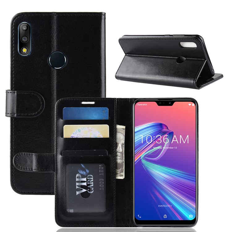 Crazy Horse Wallet Leather Stand Cell Phone Case with Magnet for Asus Zenfone Max Pro (M2) ZB631KL - Black-2