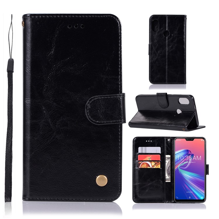 Premium Vintage Leather Wallet Case for Asus Zenfone Max Pro (M2) ZB631KL - Black-1