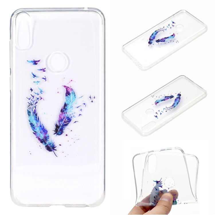 Estampa Padrão Macio TPU Telefone Case Para Asus Zenfone Max Pro (m2) ZB631KL - Penas E Pássaros-1