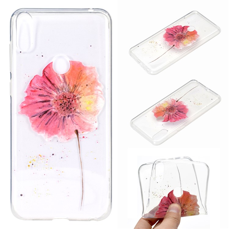Estampa Padrão Macio TPU Telefone Case Para Asus Zenfone Max Pro (m2) ZB631KL - Flor Vermelha-1