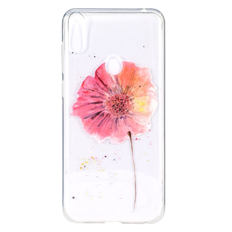 Estampa Padrão Macio TPU Telefone Case Para Asus Zenfone Max Pro (m2) ZB631KL - Flor Vermelha-2