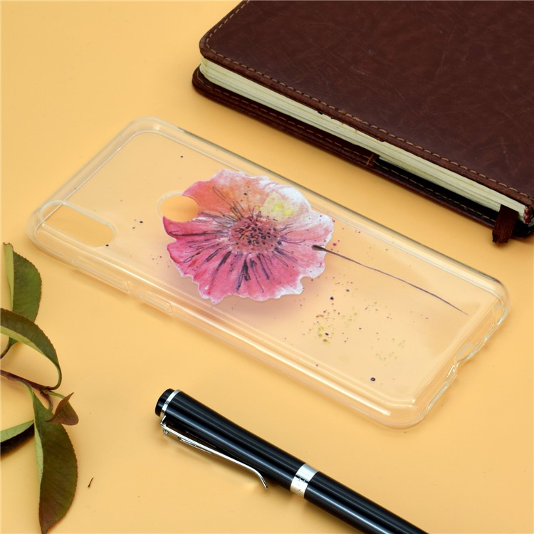 Estampa Padrão Macio TPU Telefone Case Para Asus Zenfone Max Pro (m2) ZB631KL - Flor Vermelha-6