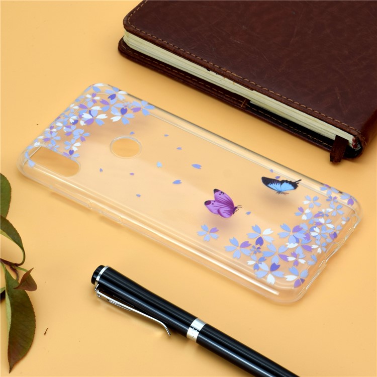 Estampa Padrão Macio TPU Telefone Case Para Asus Zenfone Max Pro (m2) ZB631KL - Borboleta E Flor-6