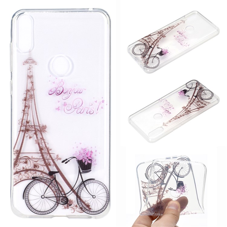 Estampa Padrão Macio TPU Telefone Case Para Asus Zenfone Max Pro (m2) ZB631KL - Torre Eiffel E Bicicleta-1