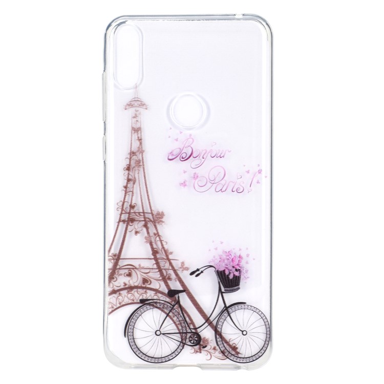 Estampa Padrão Macio TPU Telefone Case Para Asus Zenfone Max Pro (m2) ZB631KL - Torre Eiffel E Bicicleta-2