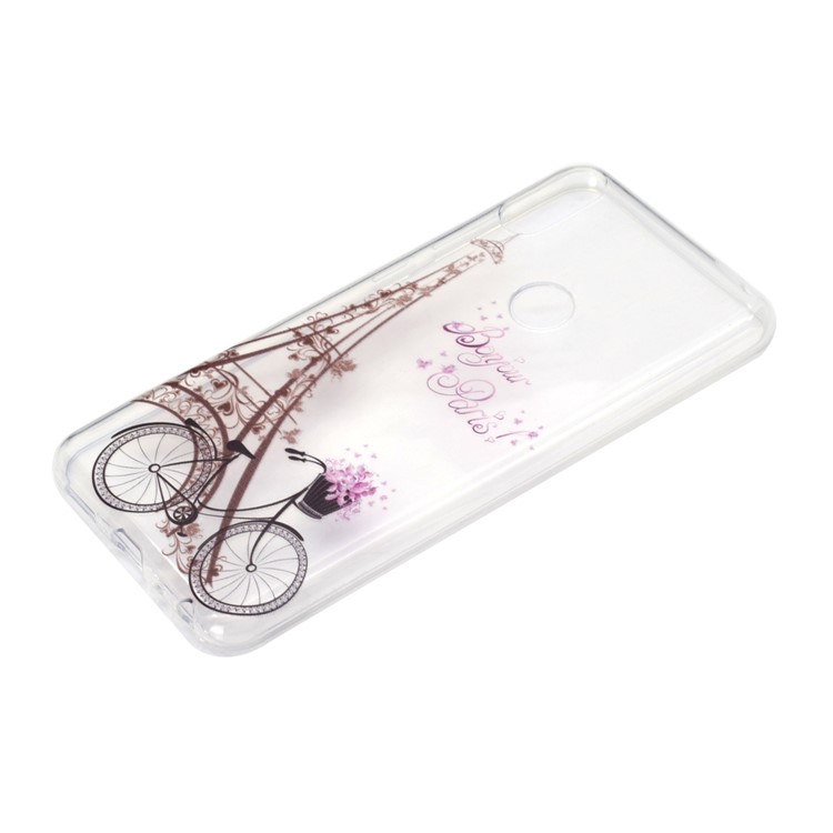 Estampa Padrão Macio TPU Telefone Case Para Asus Zenfone Max Pro (m2) ZB631KL - Torre Eiffel E Bicicleta-3