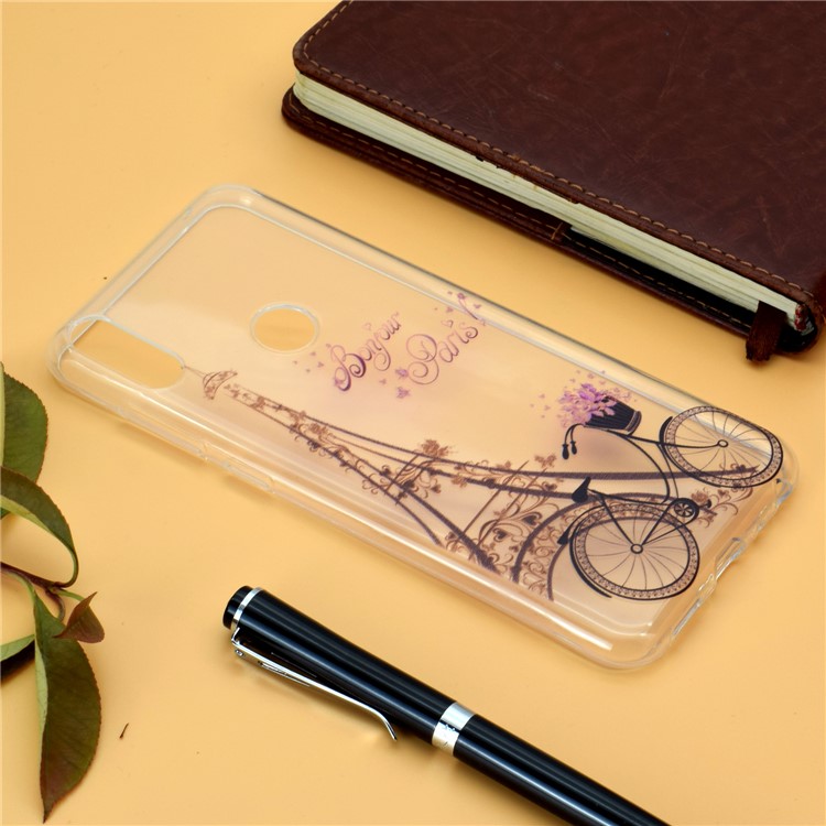 Estampa Padrão Macio TPU Telefone Case Para Asus Zenfone Max Pro (m2) ZB631KL - Torre Eiffel E Bicicleta-6