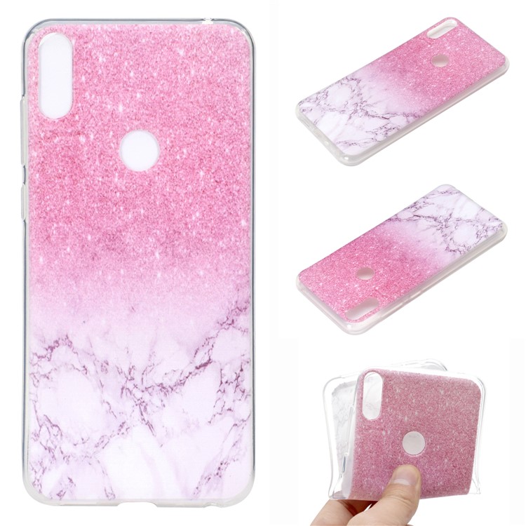 Estampa Padrão Macio TPU Telefone Case Para Asus Zenfone Max Pro (m2) ZB631KL - Glitter Rosa E Mármore-1