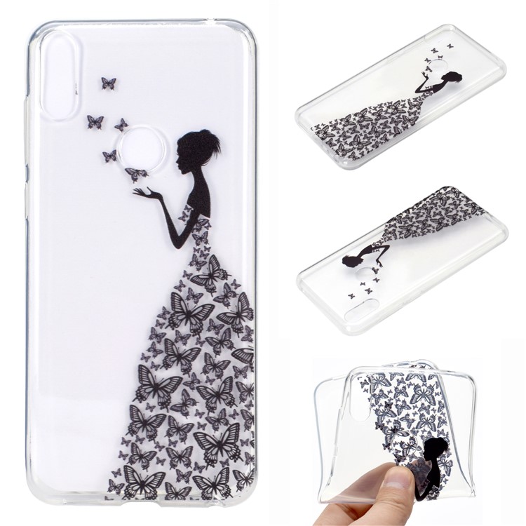 Estampa Padrão Macio TPU Telefone Case Para Asus Zenfone Max Pro (m2) ZB631KL - Menina Borboleta-1