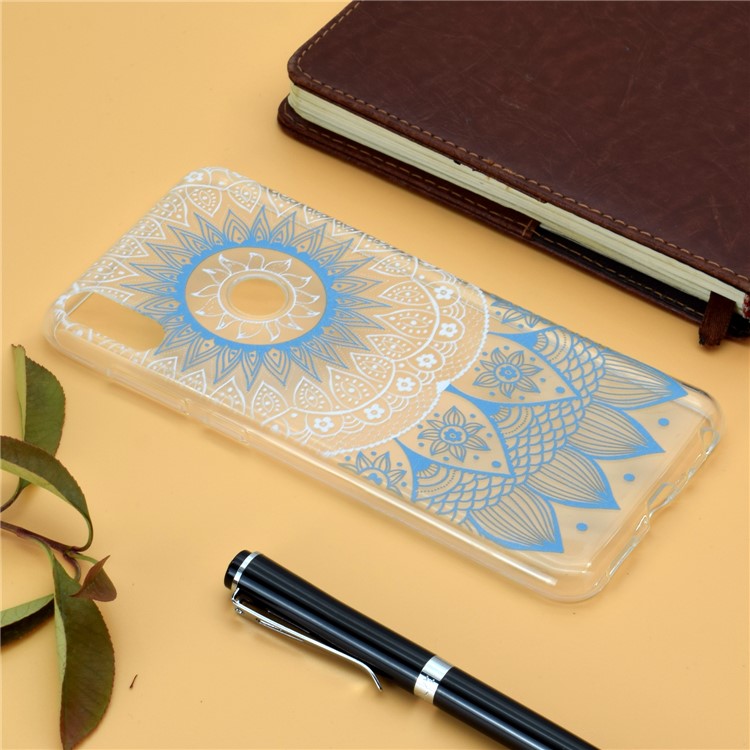 Estampa Padrão Macio TPU Telefone Case Para Asus Zenfone Max Pro (m2) ZB631KL - Mandala Azul-6